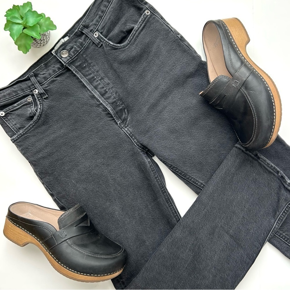 Agolde Riley High Rise Straight Crop Jeans in Panoramic Gray Black Button Fly 28